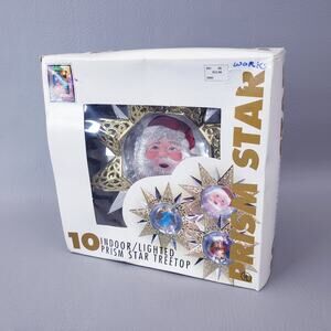 Vintage Christmas Santa Prism Star Tree Topper Lighted Kitschy Decoration